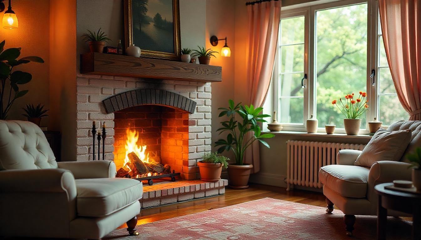 brick fireplace ideas | neutral-toned brick fireplace